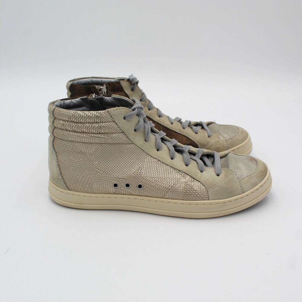 P448 High Top Sneakers 40 Womens 9.5 Metallic Gold Distressed Grunge Streetwear